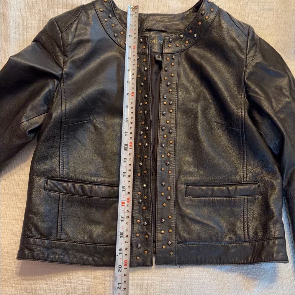 Mango Black Studded Collarless Leather Jacket - Picture 6 of 11